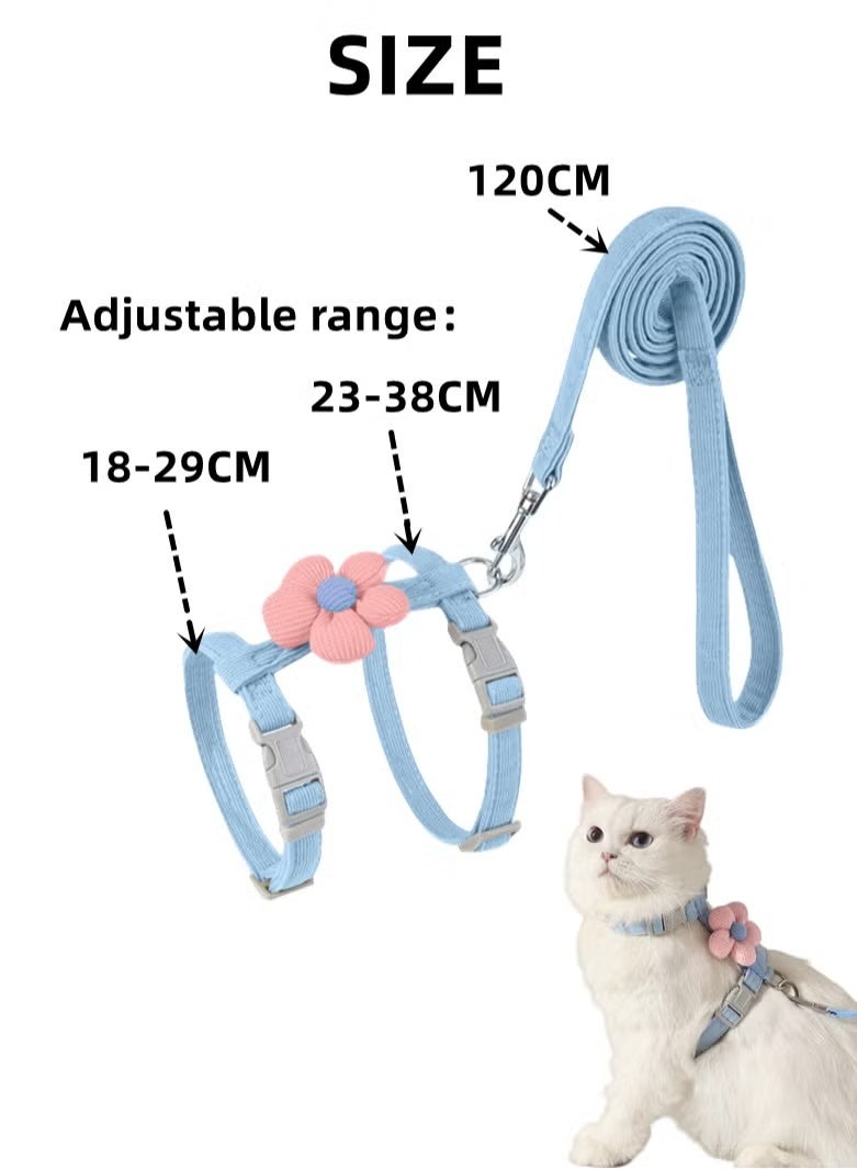 طقم حزام صدر للقطط قابل للتعديل مع مقود – حزام قطط ناعم مقاوم للهروب مزين بالزهور، مناسب للتنزه الخارجي للقطط والجراء والكلاب الصغيرة - Image 2